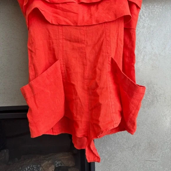 NWT By Anthropologie Linen Short Romper Bright Red, Size S - Picture 5 of 15